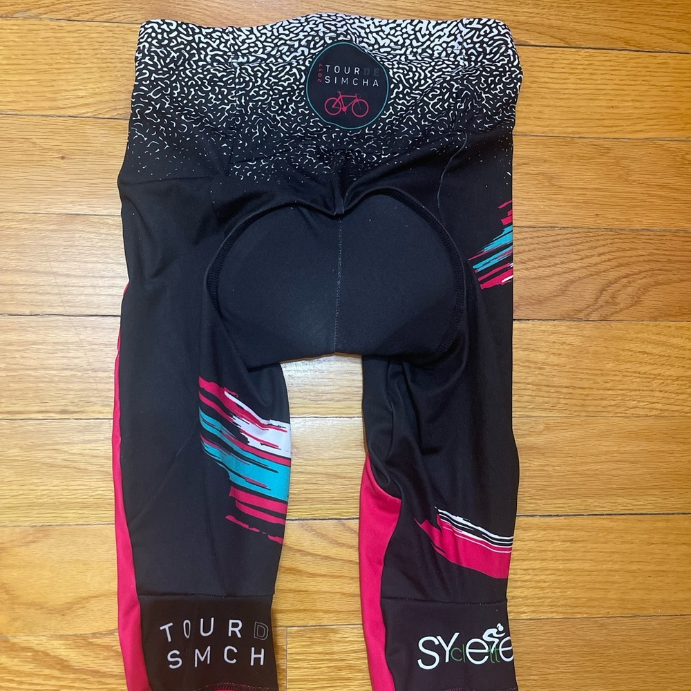 Tour de Simcha Women's Black Cycling Tights with Pink & Teal Accents
